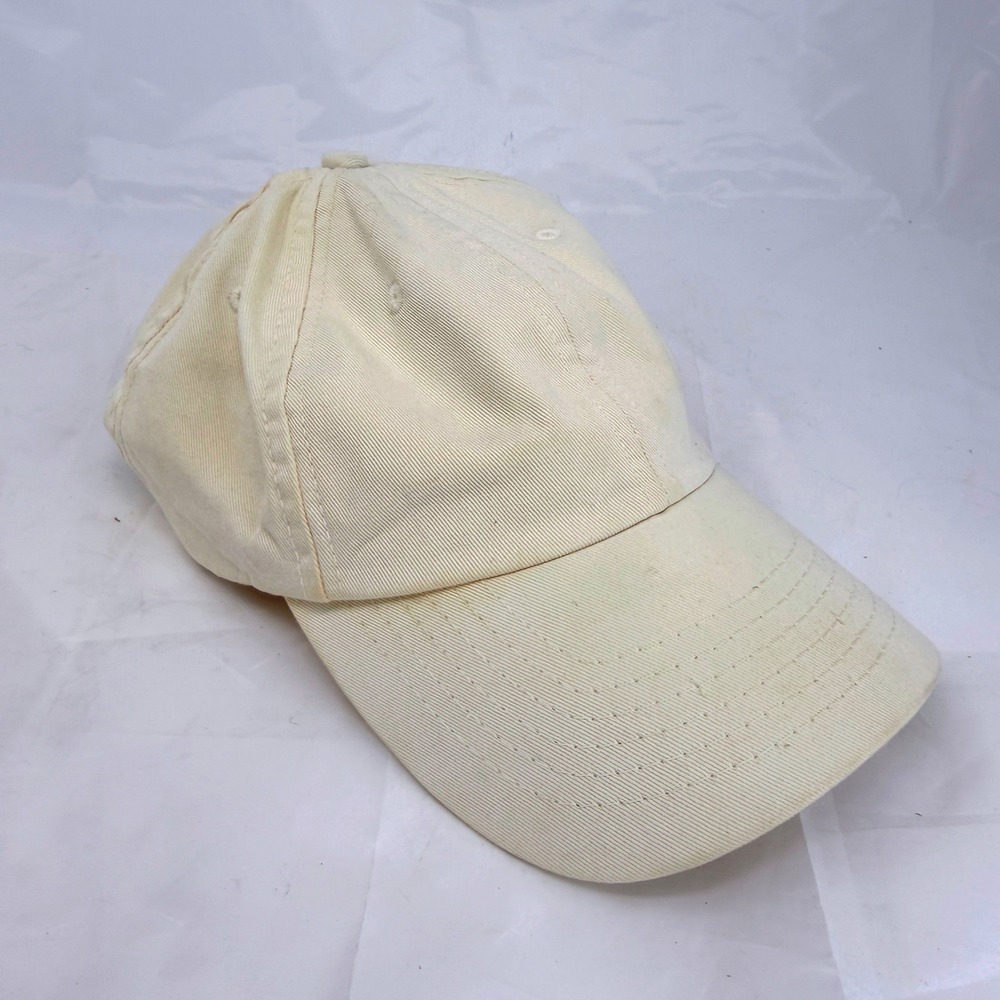 J.Crew Cream Cotton Twill Baseball Cap Leather Strap Made in USA Dad Hat Brass